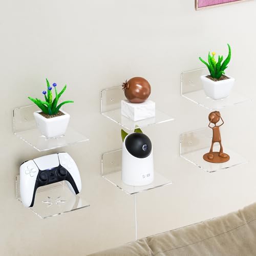LUOBAO Clear Acrylic Floating Wall Shelves 6 Inch