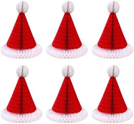 6Pcs Paper Flower Honeycomb Santa Hat Christmas Decorations