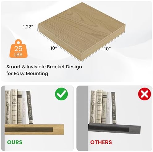 Square Floating Shelves for Wall Set of 4 Oak