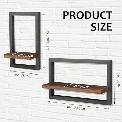 Qivine 2Pcs Black Wood Wall Shelves Square Floating Frame Design