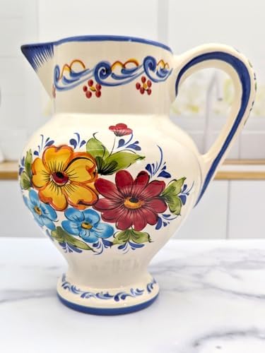 Hand Painted Portuguese Ceramic Flower Pitcher Vase 8x55x8