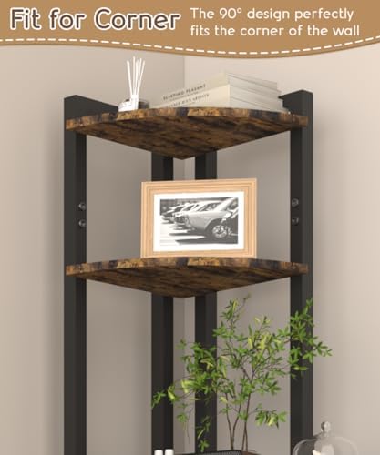 4 Tier Corner Shelf Stand 56 Inch Freestanding Book Storage Rack with Metal Frame Black