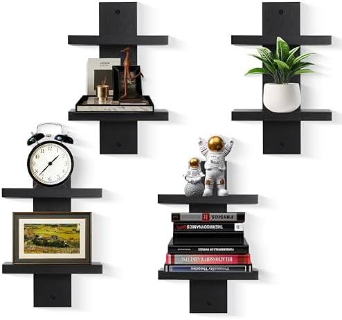 PHOENANCEE 2 Tiered Vertical Wall Shelf Unit 4 Pack Black