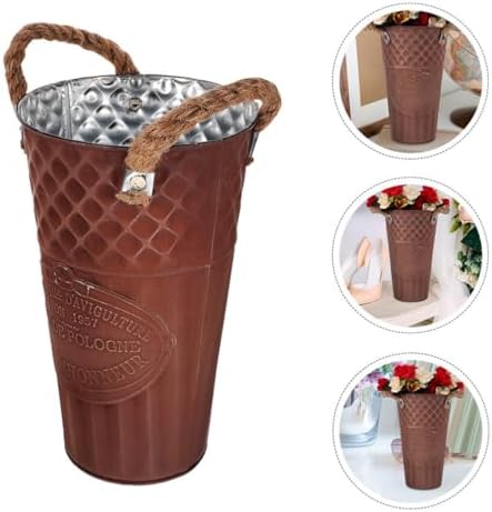 Yardwe Galvanized Metal Vase 13 Inch Rustic Flower Holder