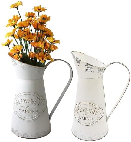 Rustic Metal Flower Vase with Shabby Chic Design