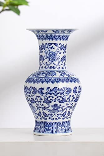 Blue and White Vase 10 Inch Ceramic Decor for Home