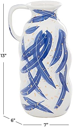 Deco 79 Ceramic Vase with Blue Leaf Design