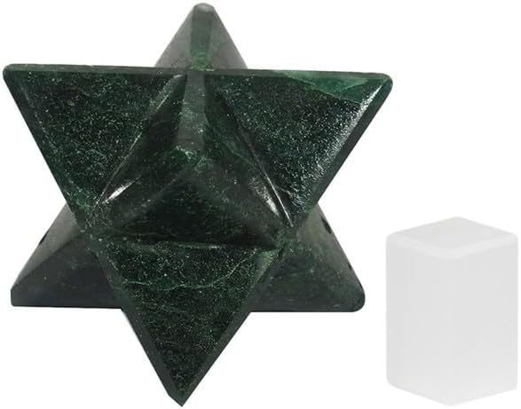 Dark Green Jade Merkaba Selenite Cube with Velvet Pouch