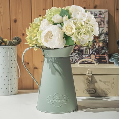 Rustic Metal Farmhouse Flower Vase in Green