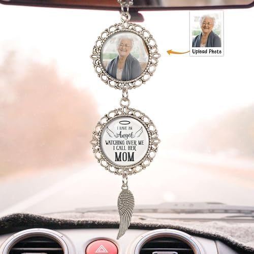LASFOUR Angel Watching Over Me Car Ornament with Photo Custom