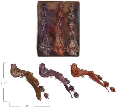 Creative Co Op Foam Feather Bird Clip On Ornaments Set of 3