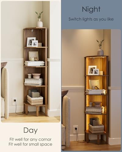 Apetaccat 5 Tier Corner Bookshelf in Walnut