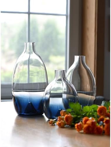 CONVIVA Glass Vase Set Modern Blue Decorative Vases Table Centerpieces