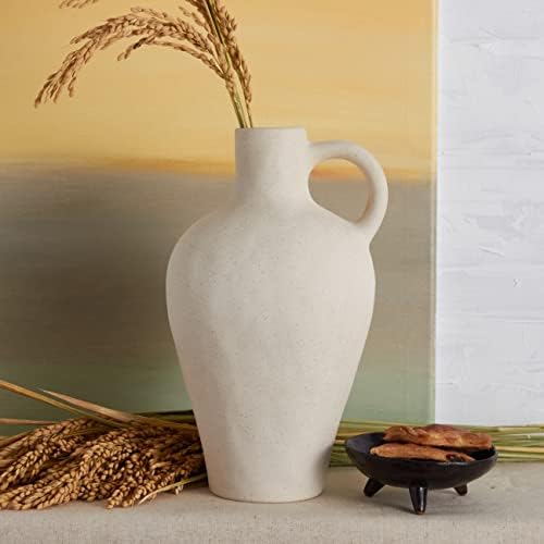 Blossome Antique Ceramic White Vase with Handle 10 Inches