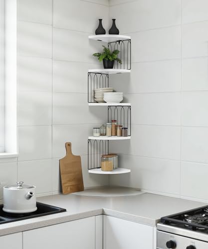 Modern 5-Tier White Corner Floating Shelf Wall Mount