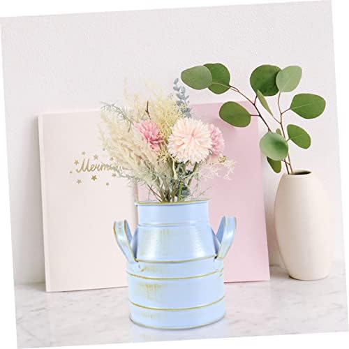 Cabilock 2pcs Retro Style Desktop Flower Bucket with Double Ears Iron Decorative Vase