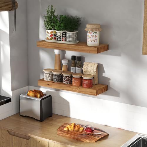 Fun Memories Wood Floating Shelves Wall Mounted Set of 2