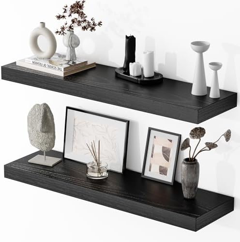 Rustic Floating Shelves Wall Mount 30 Inch Set of 2 Black