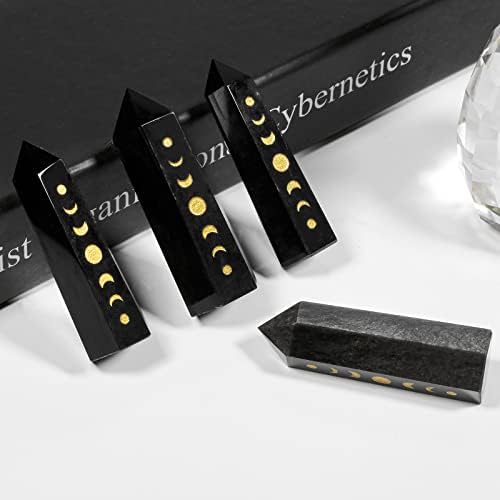 Rockcloud 3 Moon Phase Engraved Crystal Wands for Reiki Meditation and Home Decor