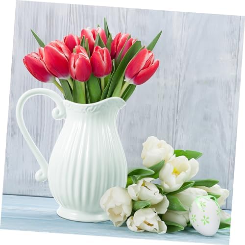 Operitacx Ceramic Pitcher Vase Striped Dried Flower Pot for Home Office and Living Room Decor