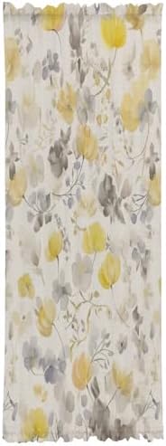 Yellow Flowers Door Curtains with Tiebacks for French Doors