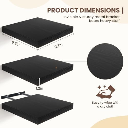 Fun Memories Floating Shelves Set of 3 Black Square 93 Inch