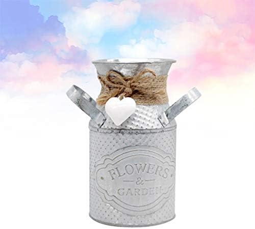 Wakauto 1 Pc White Galvanized Metal Milk Tin Basket Flower Vase
