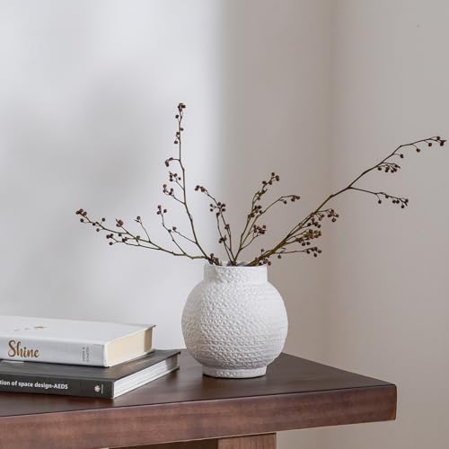 DN DECONATION White Textured Ceramic Vase for Home Decor