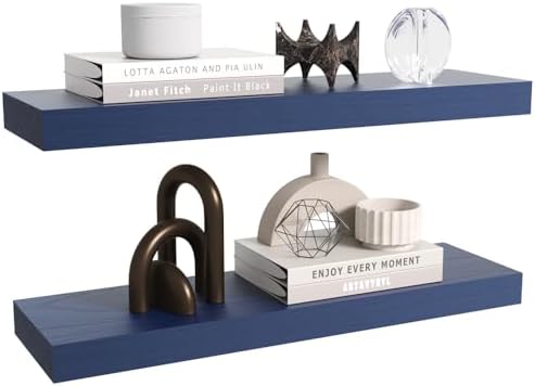 Floating Shelves for Home Decor 236 Inch Natural Wood Rustic Shelf Set of 2 Navy Blue