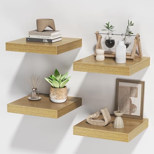 Square Floating Shelves for Wall Set of 4 Oak