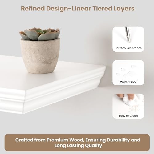 Axeman 36 Inch Floating Shelves with Crown Molding White Set of 2