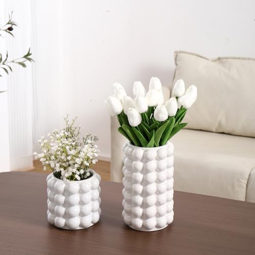 Set of 2 White Bubble Vases for Table Decor