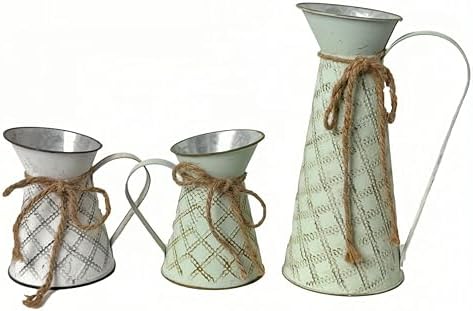 3 Pack Vintage Metal Milk Jug Vase with Bow