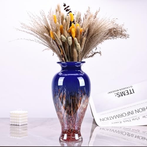 118 Tall Blown Blue Glass Vase with Red Base