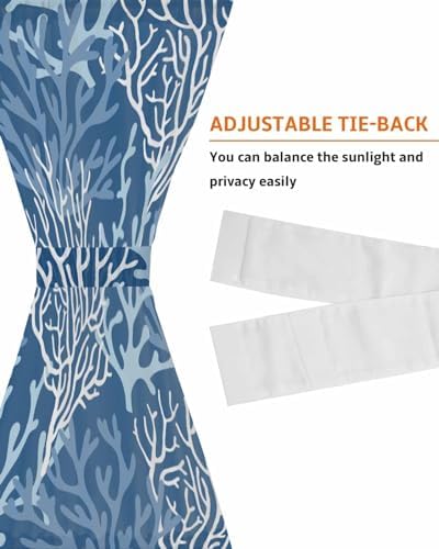 Front Door Curtain with 2 Tiebacks Light Filtering Sea Life Pattern for Bedroom and Back Door