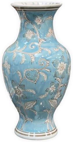 Galt International Chinoiserie Vase 14 Light Blue and White
