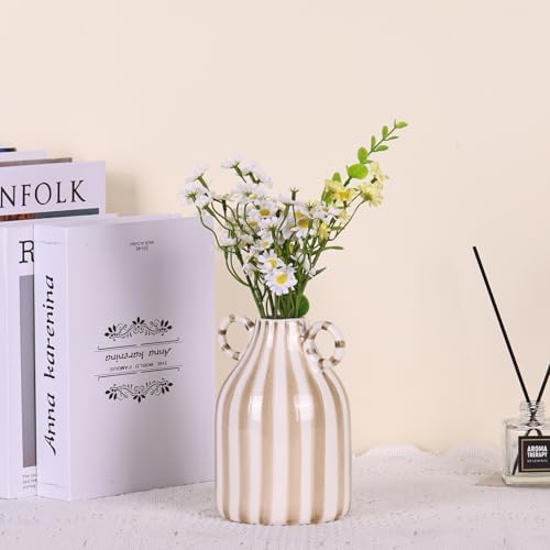 LINYTHER Brown and White Ceramic Vase with Handle