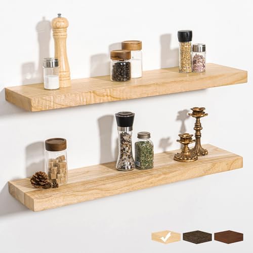 RICHFOCUS Rustic Wooden Floating Shelves Set of 2