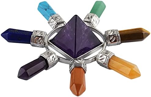 Rockcloud Amethyst Pyramid Energy Generator with 7 Chakra Stones
