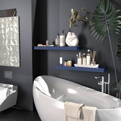 Floating Shelves for Home Decor 236 Inch Natural Wood Rustic Shelf Set of 2 Navy Blue