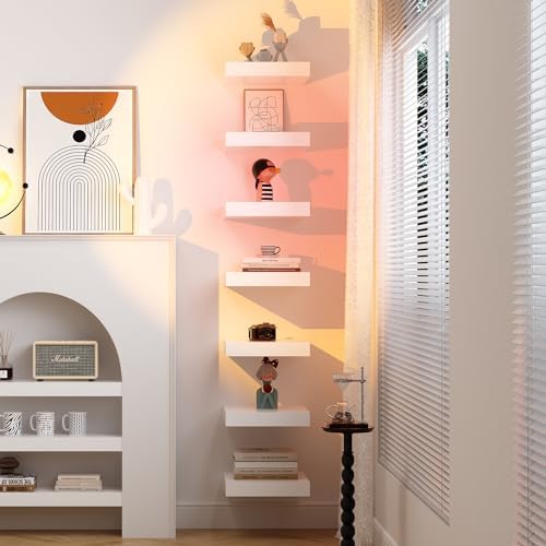 WELLAND 9 14 Inch White Floating Shelves for Wall