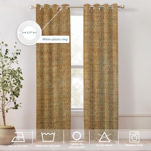Shrahala Bamboo Rustic Tan Blackout Curtains 2 Panels 52x84