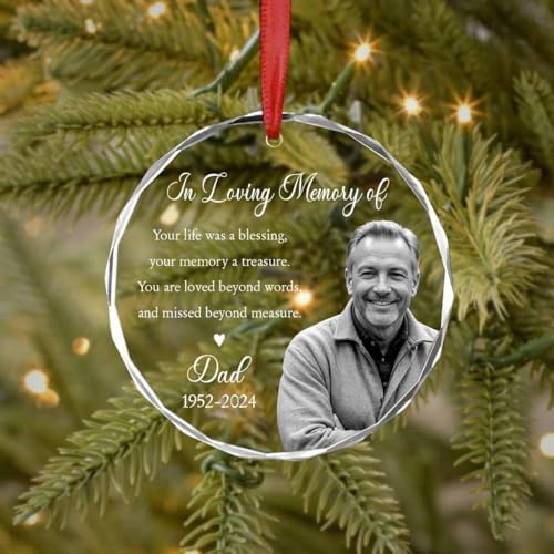 Custom Photo Memorial Glass Ornament - Dad Mom Remembrance Gift