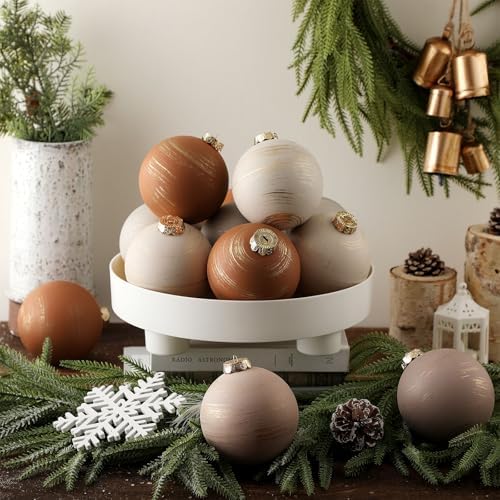 Yunlly 12 Pcs Textured Neutral Copper Christmas Ornaments