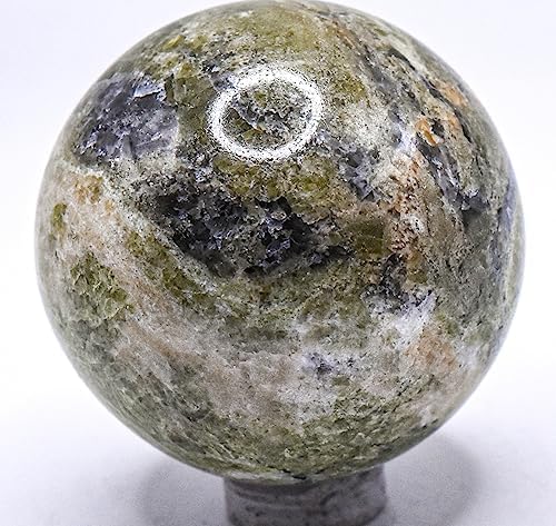 46mm Green Vesuvianite Gemstone with Clear Calcite Sphere - India