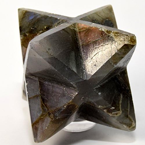 HC Set 60mm Rainbow Flash Labradorite 8 Point Merkaba Star Clear Quartz Cabochon