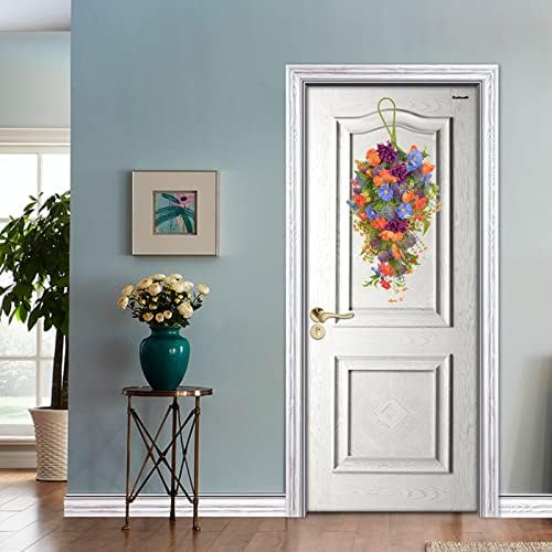 252 Inch Artificial Flower Teardrop Wreath Multicolor Fake Flower Door Hanging Garland for Home Wedding Decor