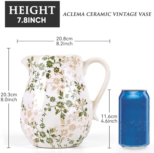 Ceramic Vintage Flower Vase with Handle 8 Inch