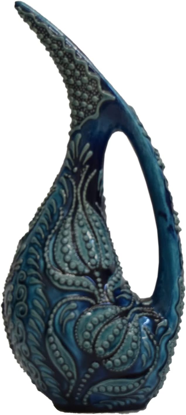 EliPOT Turkish 12 Inch Ceramic Swan Vase Turquoise Beta