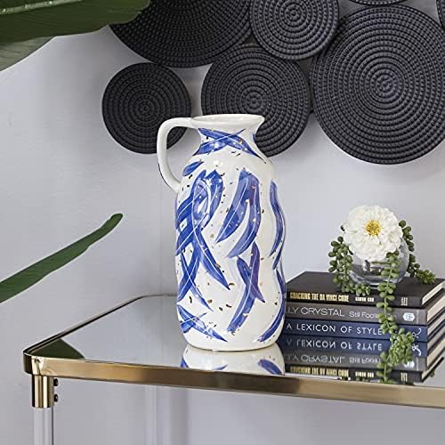 Deco 79 Ceramic Vase with Blue Leaf Design
